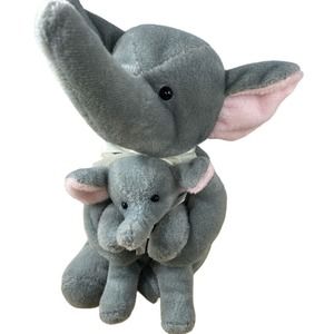 Kids Preferred Cuddle Beans 1997 plush 7" Beanbag Elephant And Baby Gray Vintage